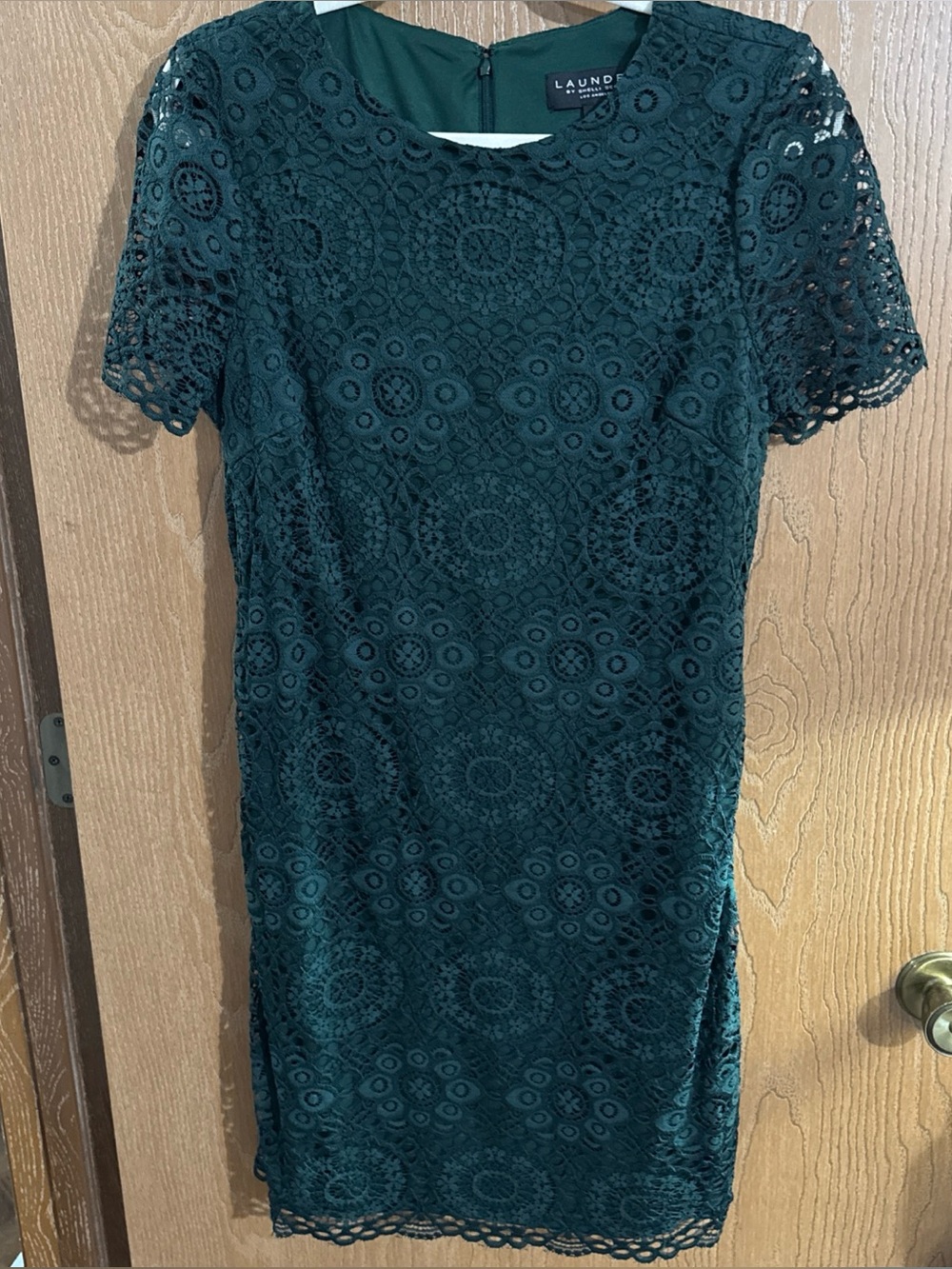 Laundry By Shelli Segal Floral Lace Shift Dress Short Sleeve Forest Green Sz 12